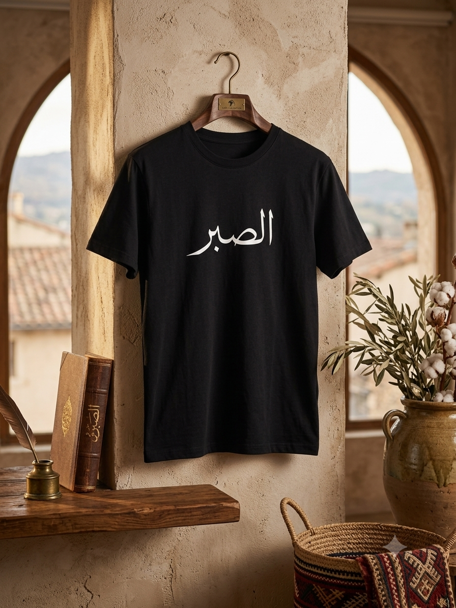 T-shirt Noir Calligraphie Arabe "Sabr" (Patience)