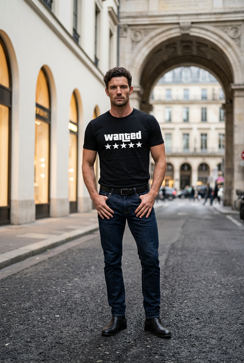 T-shirt "WANTED" – Noir / Coton Premium 190g